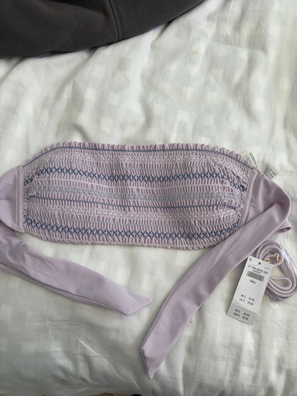 Smocked Bandeau Bikini Top in Lavender